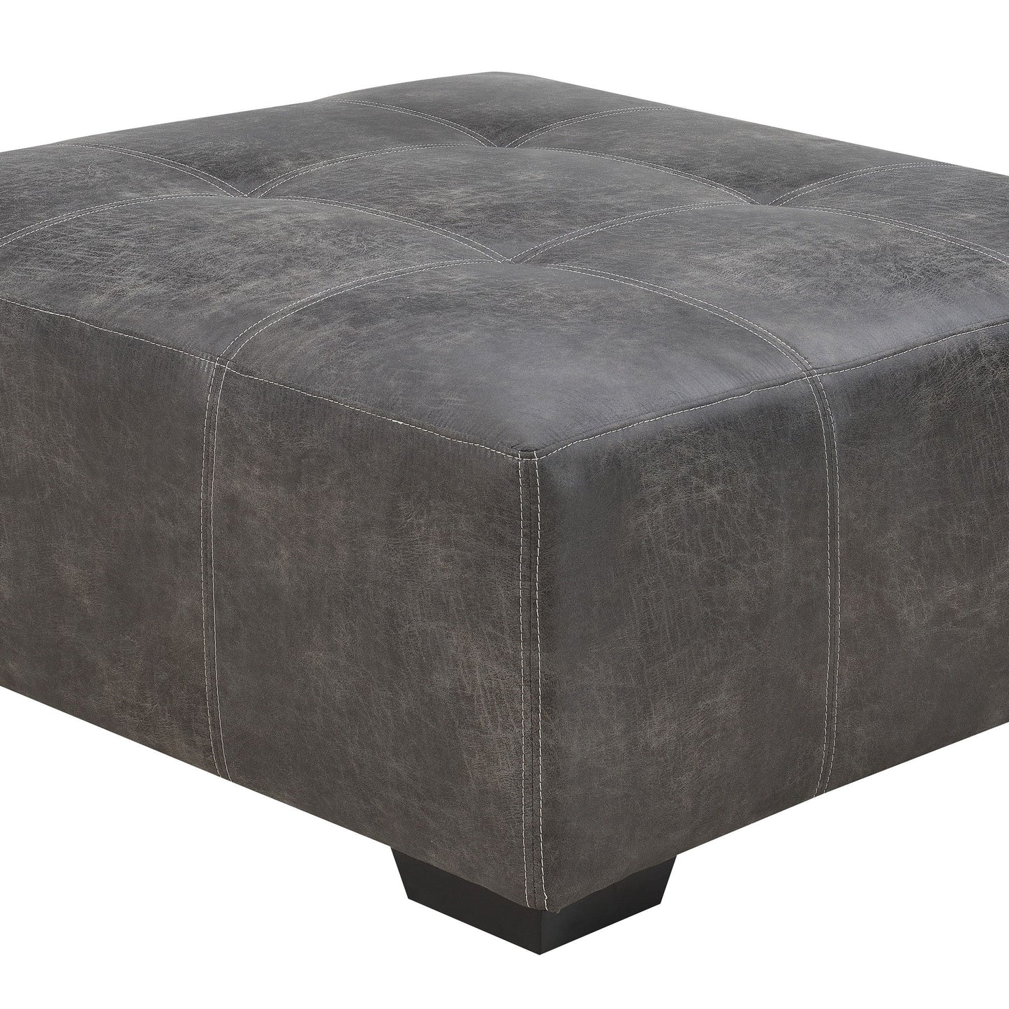 Berlin - Large Ottoman - Gray Herringbone & Sanded Microfiber
