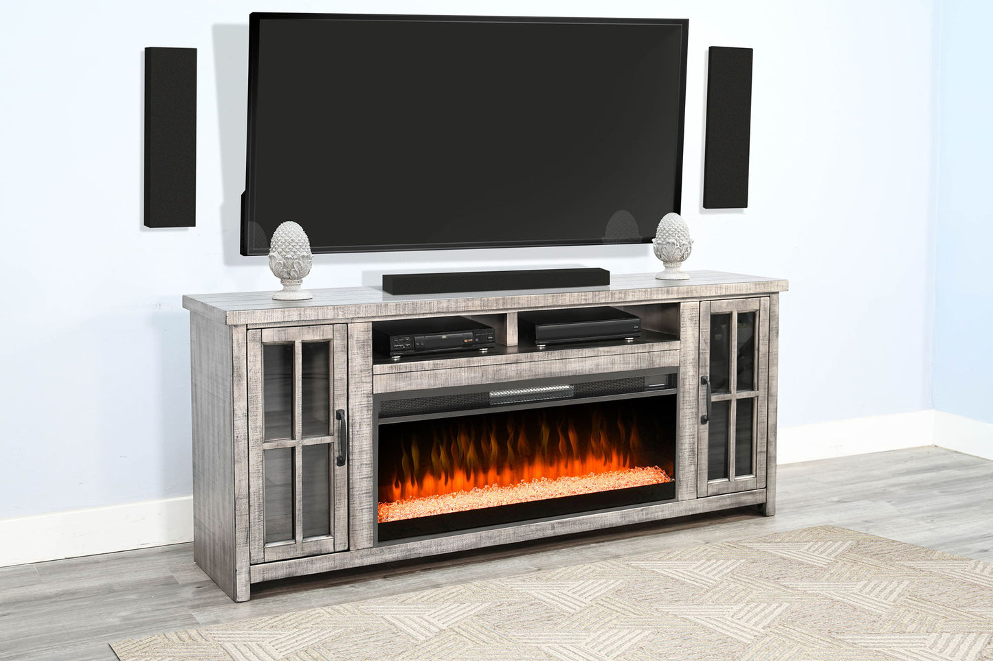 Media Console With Electric Fireplace - Alpine Gray