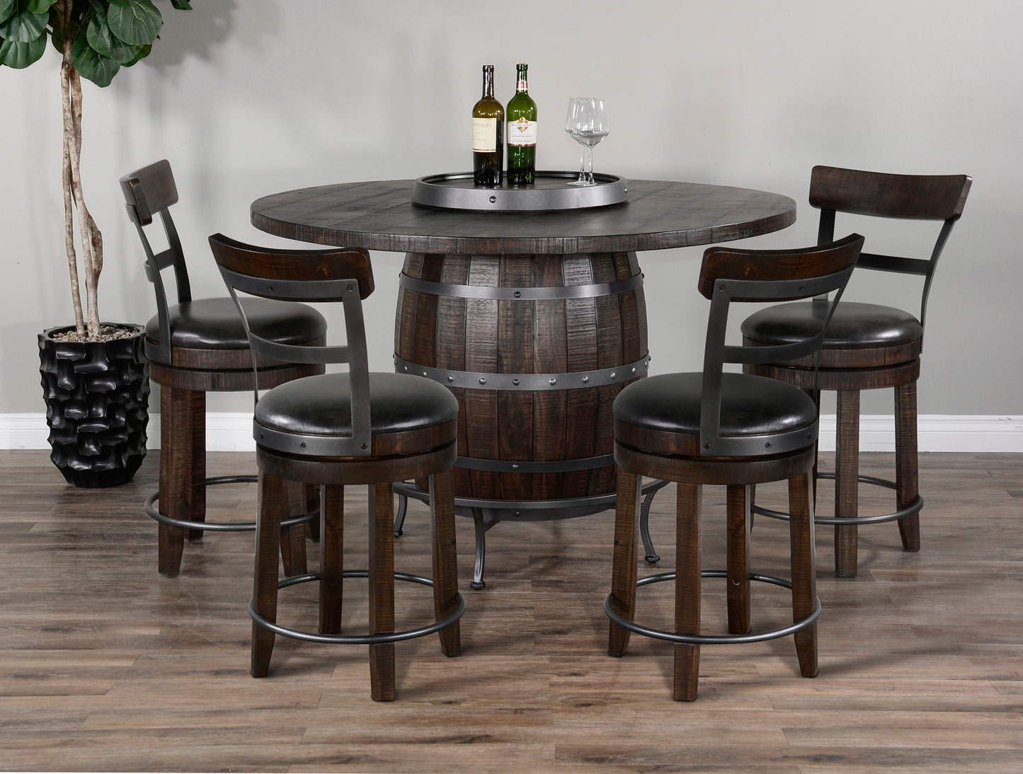 Round 5 Piece Pub Table With Side Chair Wine Barrel Set