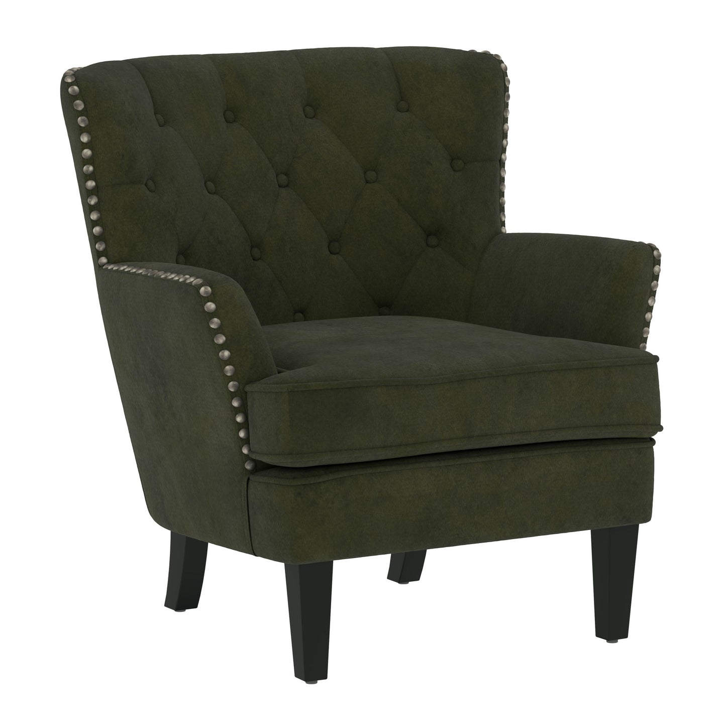 Noelle - Accent Chair With Button Tufting, Silver Nailheads, And Solid Wood Legs - Moss Green