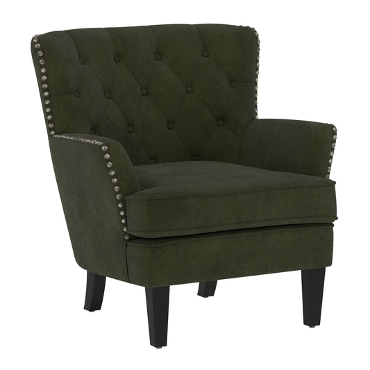 Noelle - Accent Chair With Button Tufting, Silver Nailheads, And Solid Wood Legs - Moss Green