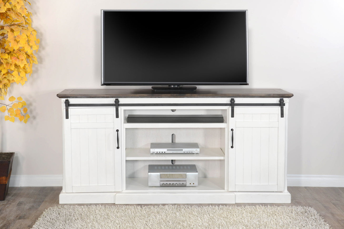 78" Barn Door Media Console With Electric Fireplace