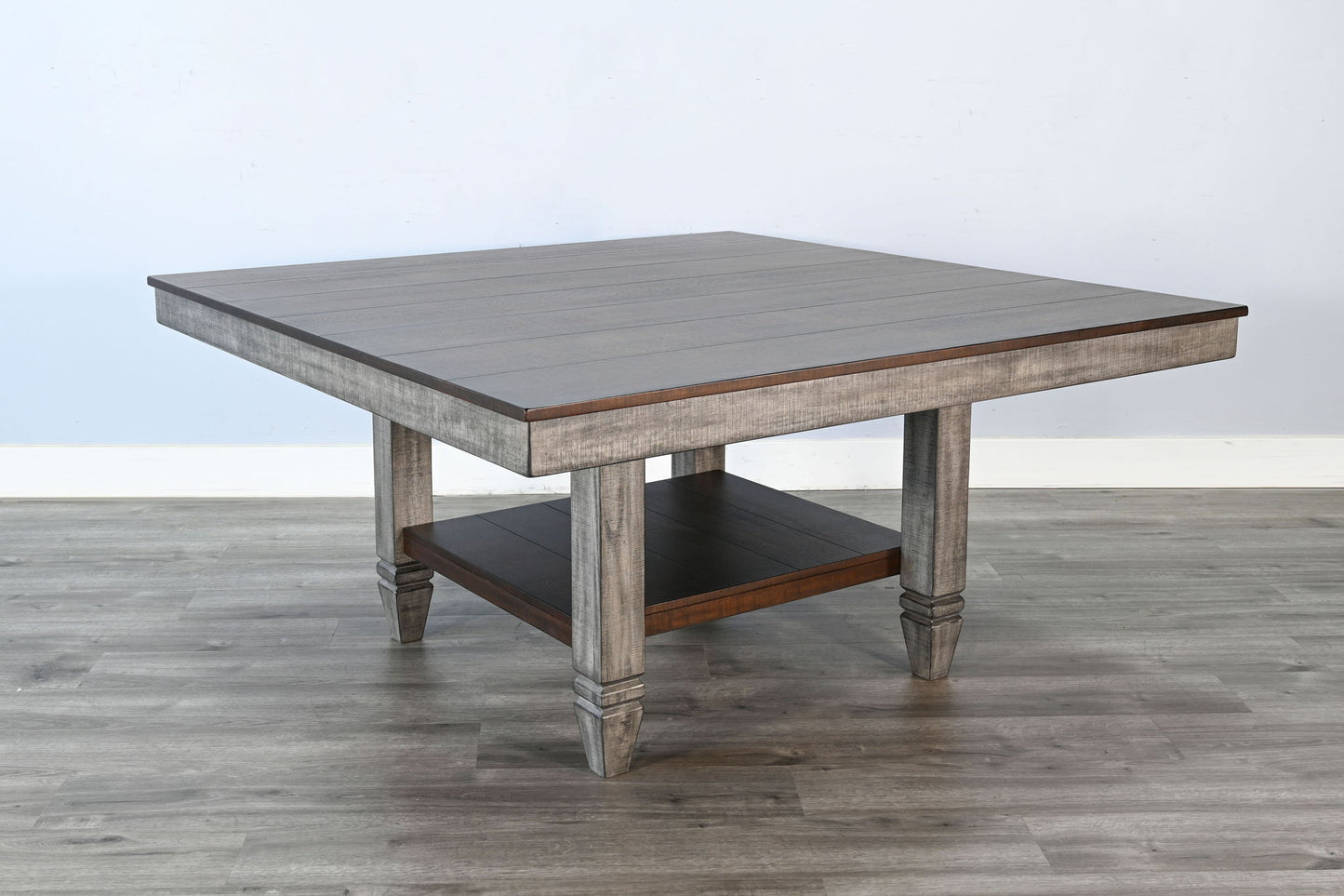Wendy - Square Dining Table With Storage Shelf - Tobacco Leaf / Alpine Gray