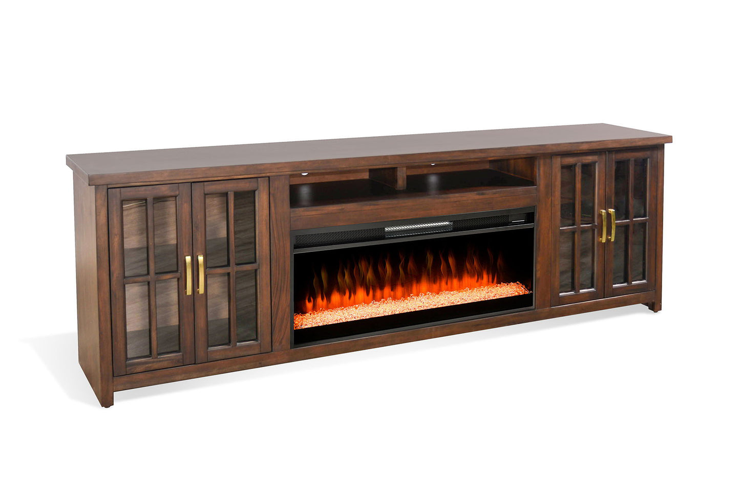 98" Media Console With Faux Crystals Electric Fireplace Insert