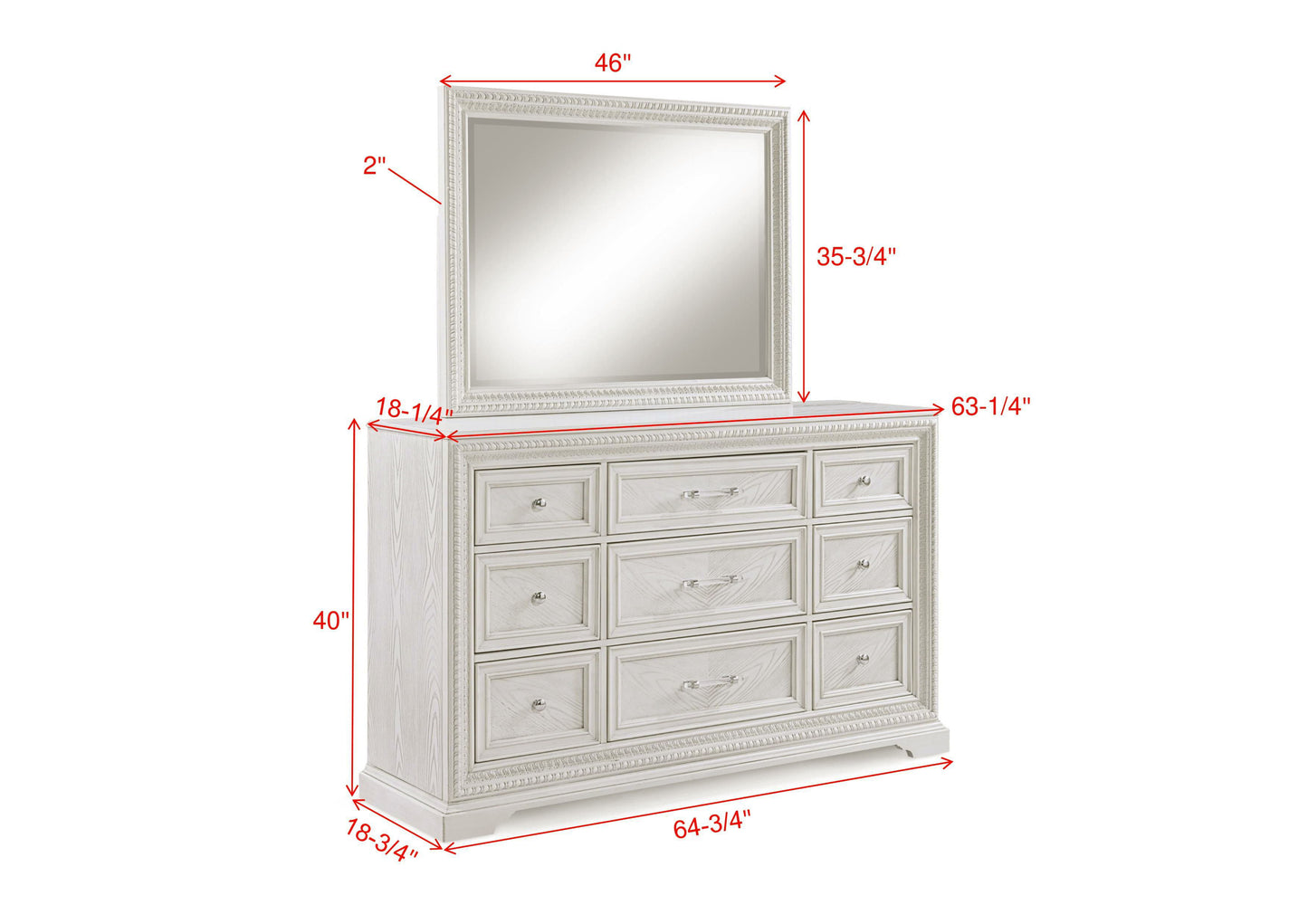 Alexandria - Dresser And Mirror - White
