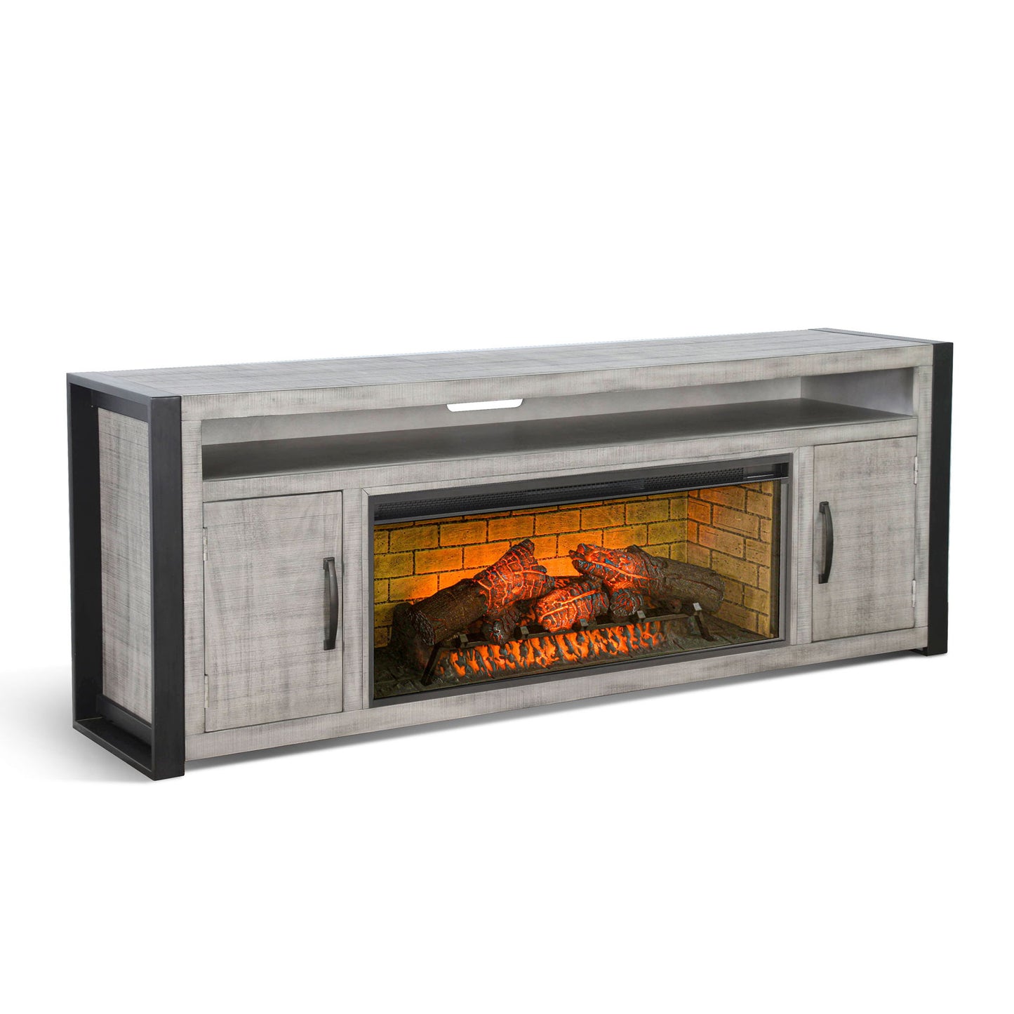 Alpine - 78" Media Console With Electric Fireplace - Gray