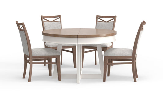 Americana Modern Dining - Round Extendable Dining Table And 4 Upholstered Chairs - Cotton