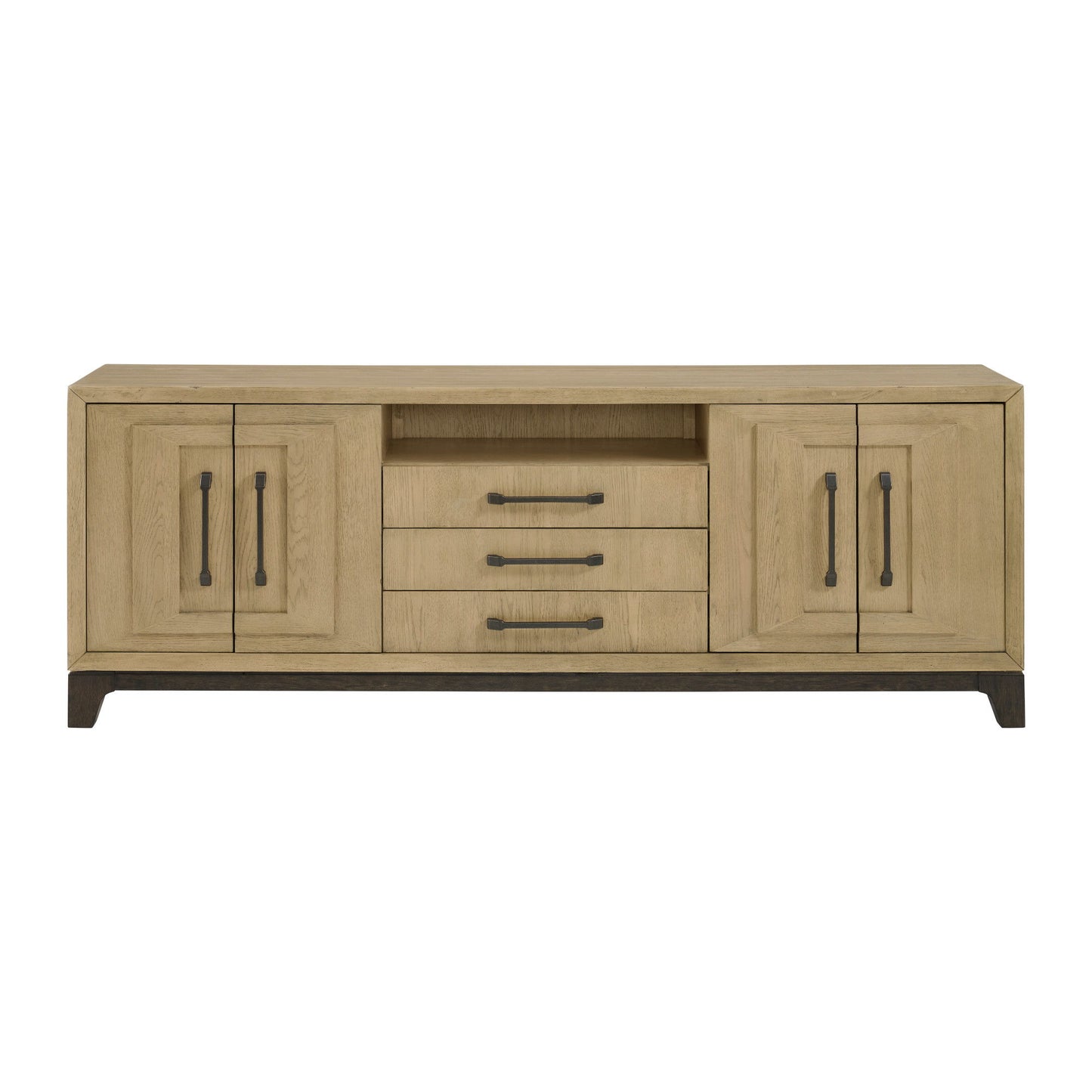 Sutton Place - Entertainment Console With Open Shelf, Storage Drawers, And Cord Cutouts - Caramel / Cocoa