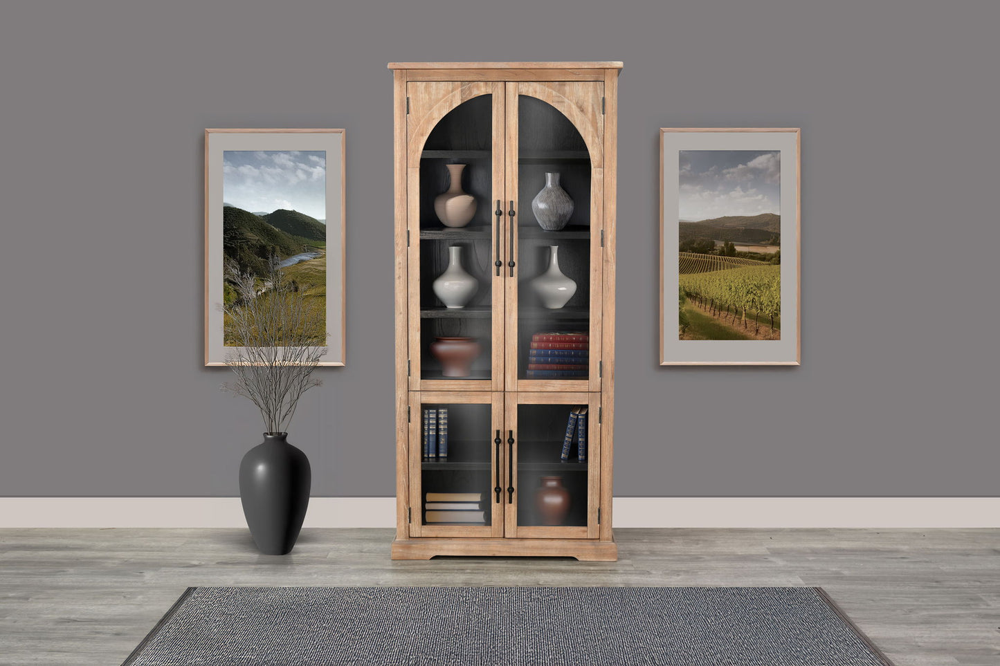 Elena - Tall Wood Cabinet With Arched Glass Doors