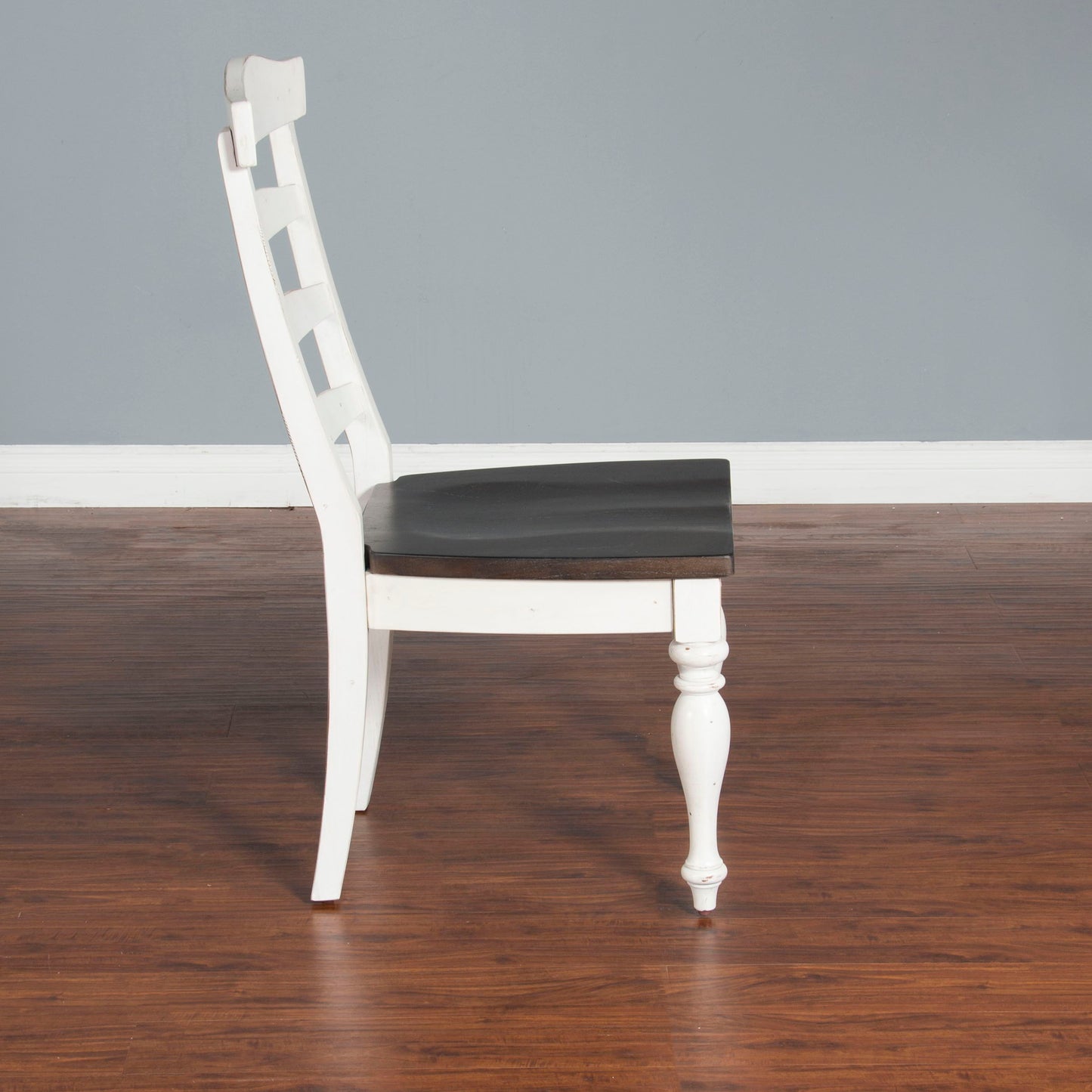 Carriage House - Ladderback Chair, Wood Seat (Set of 2) - Cottage White / Europen Dark