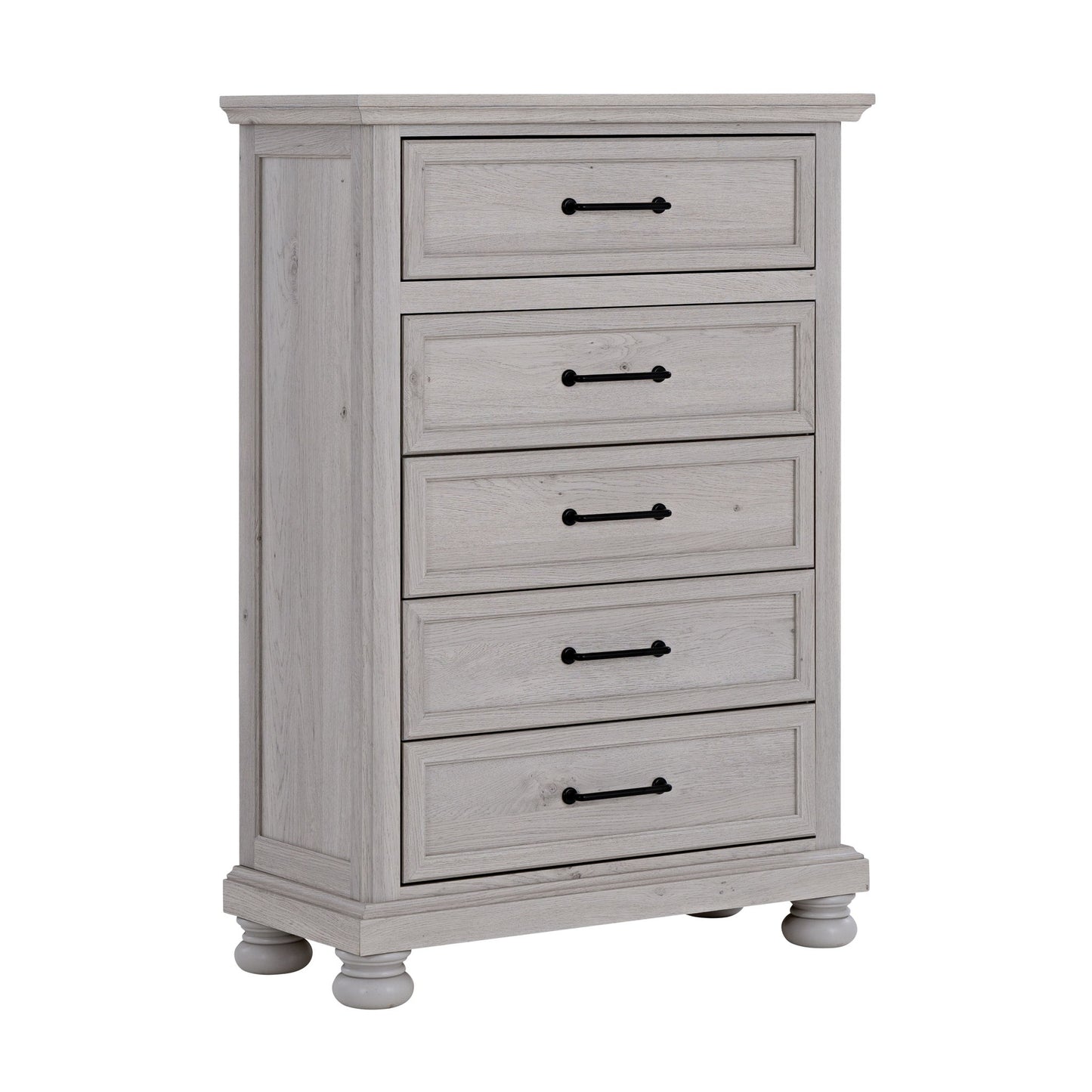 Larksmont - 5-Drawer Chest With Black Metal Pulls - Oyster Shell Gray