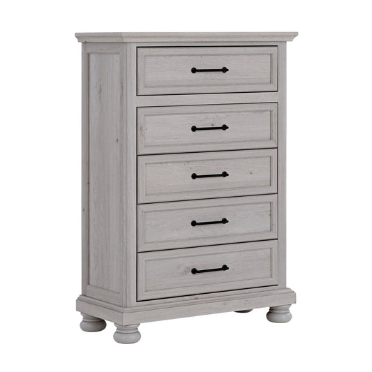 Larksmont - 5-Drawer Chest With Black Metal Pulls - Oyster Shell Gray