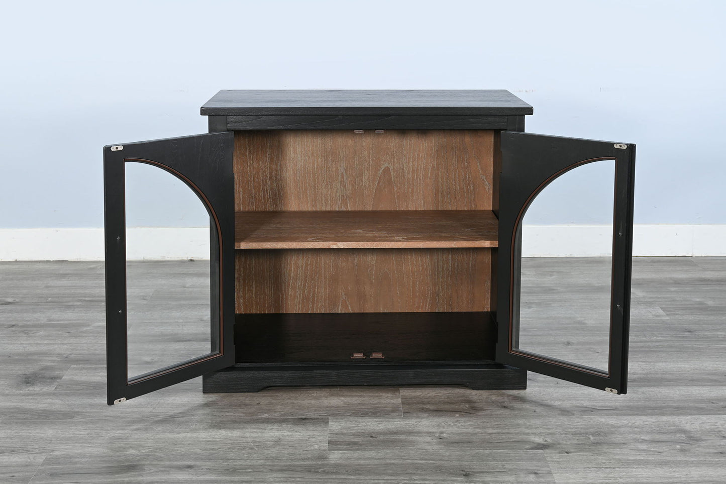 Elena - Modern Wood Display Cabinet With Arched Glass Doors
