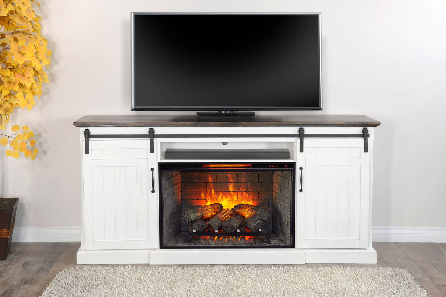 78" Barn Door Media Console With Electric Fireplace