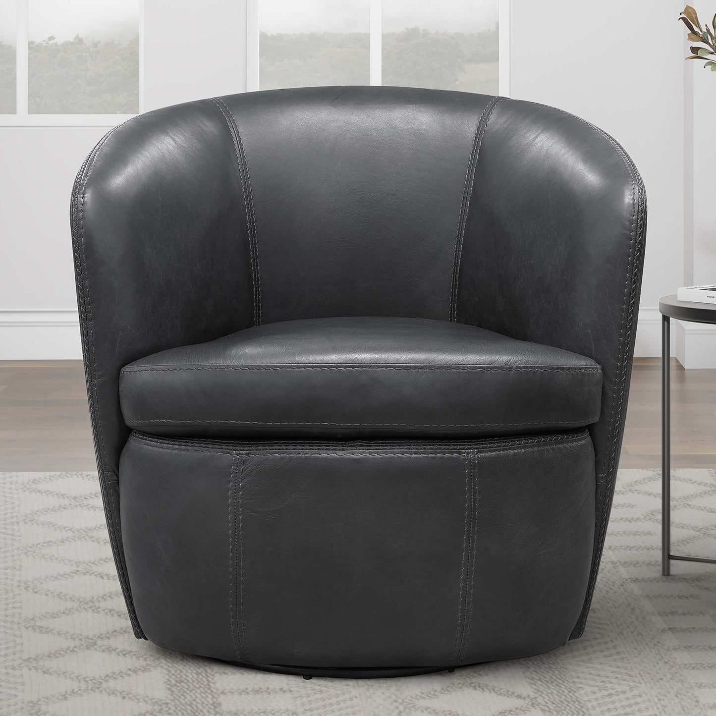 Barolo - 100% Italian Leather Swivel Club Chair (Set of 2)