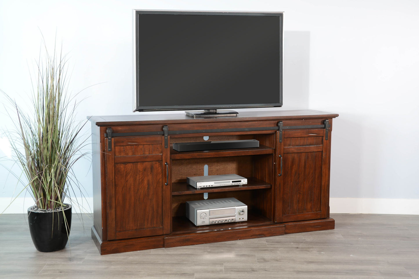 78" Barn Door Media Console With Electric Fireplace
