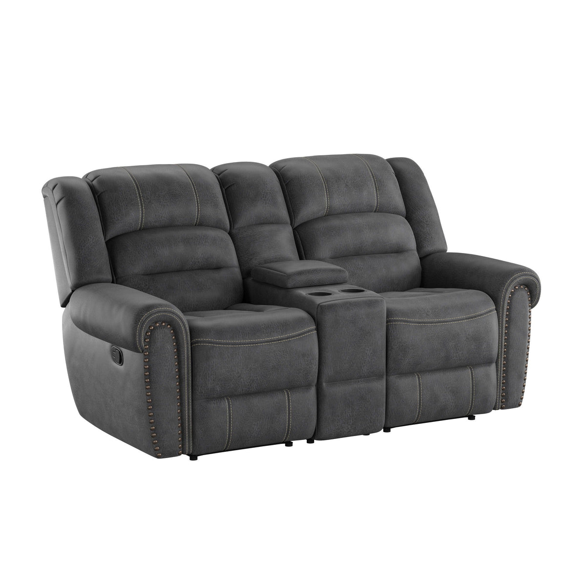 Baldwin - Reclining Console Loveseat With Contrast Stitching - Slate Gray