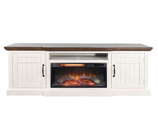 Media Console With Electric Fireplace - Buckskin / Marble White
