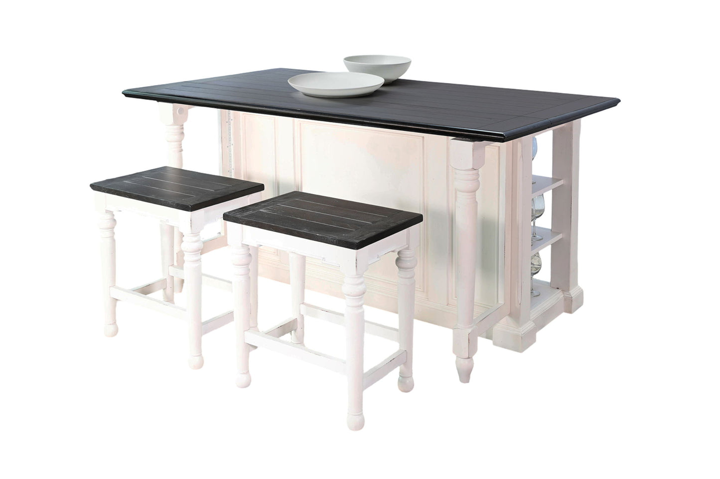 Carriage House - Kitchen Island 3 Piece Set With 13" Drop Leaf - Cottage White / Europen Dark